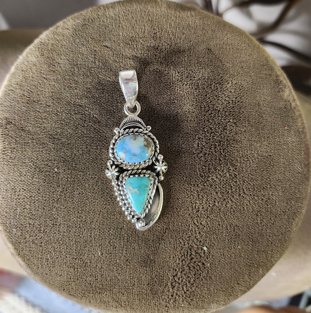 White Water + Golden Hills Turquoise Closed Back Sterling Silver Artisan Pendant